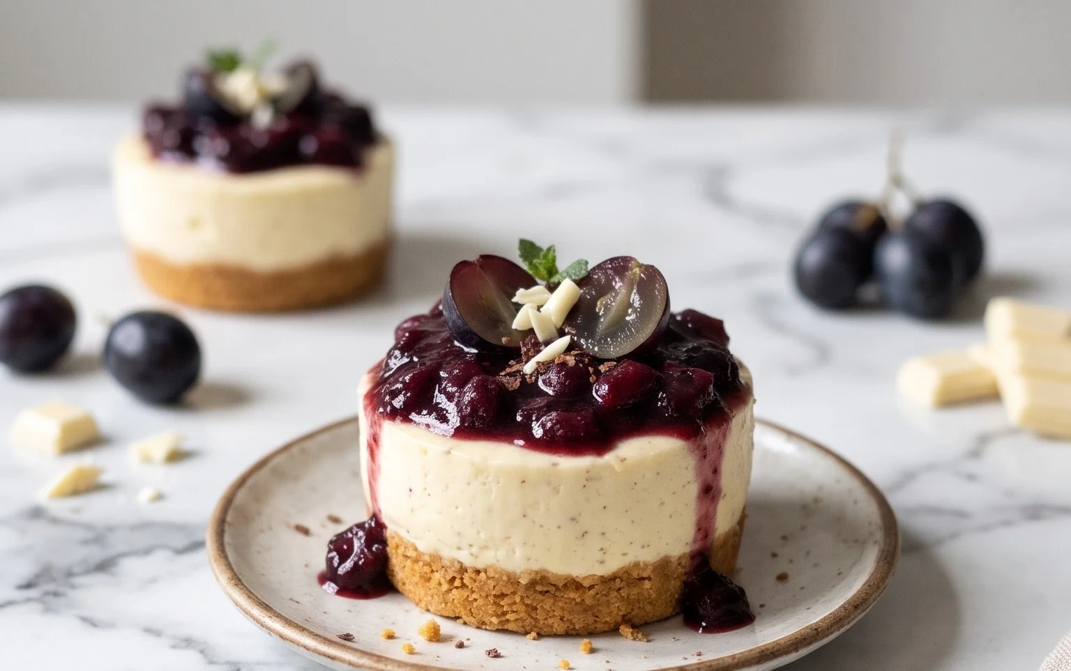 Cheesecakes sans cuisson chocolat blanc et poire